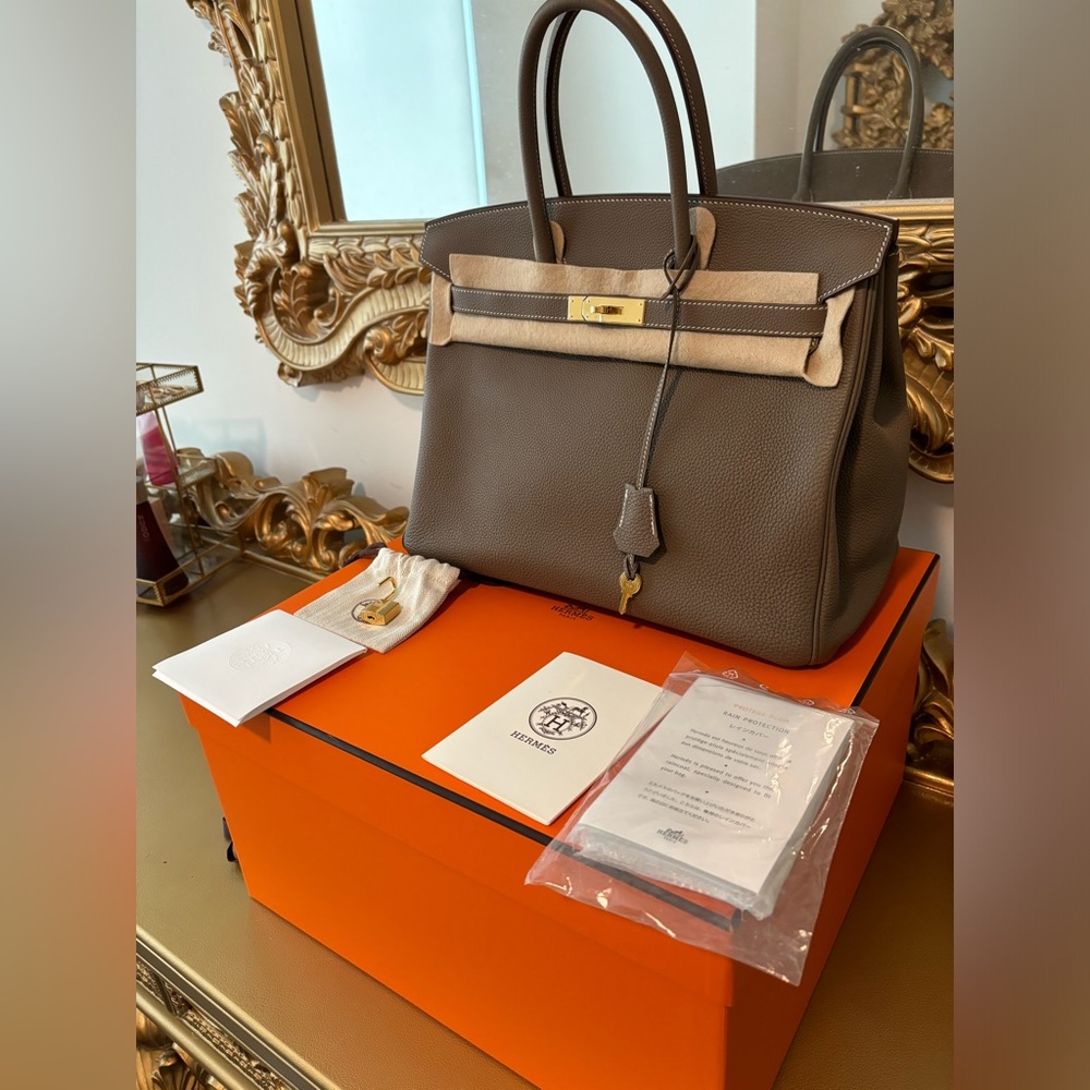 Brand New Hermes 35cm Etoupe togo leather Birkin Bag Gold Hardware sale $17,995